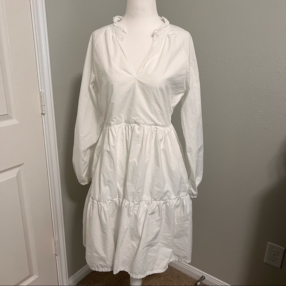 J.Crew Tiered Popover Cotton Poplin Dress - White - Tall Small